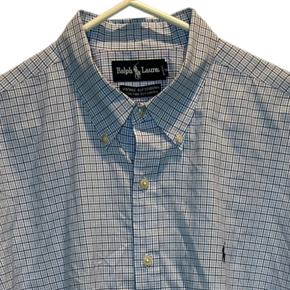 Ralph Lauren Men's XL Vintage Buttondown Shirt Blue White‎ Check Cotton